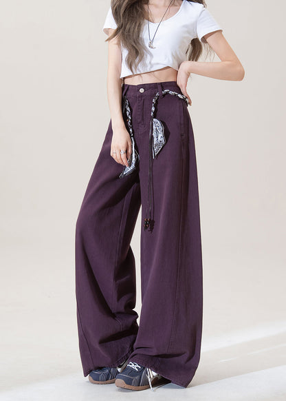 Purple Pockets High Waist Denim Pants Spring