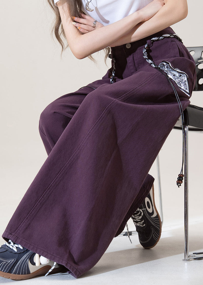 Purple Pockets High Waist Denim Pants Spring