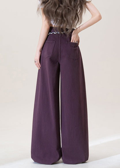Purple Pockets High Waist Denim Pants Spring
