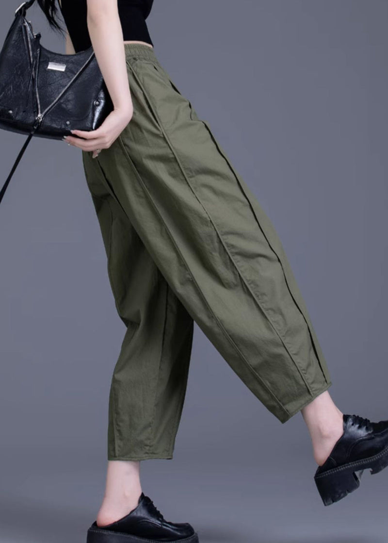Purple Pockets Patchwork Elastic Waist Cotton Crop Pants Fall