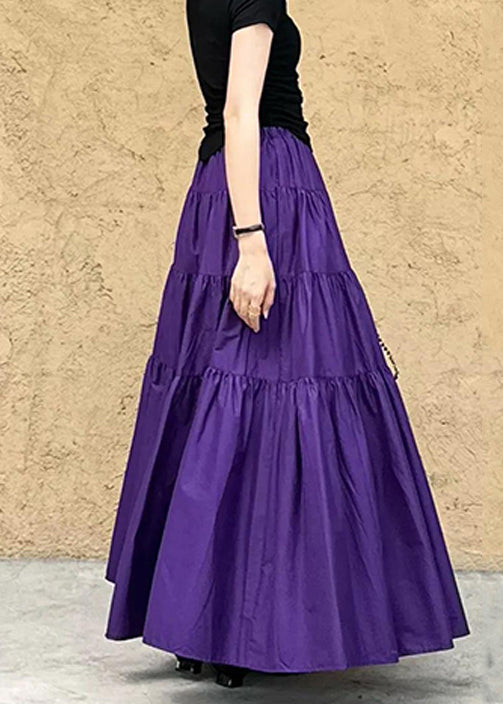 Purple Pockets Wrinkled Cotton Skirt Summer