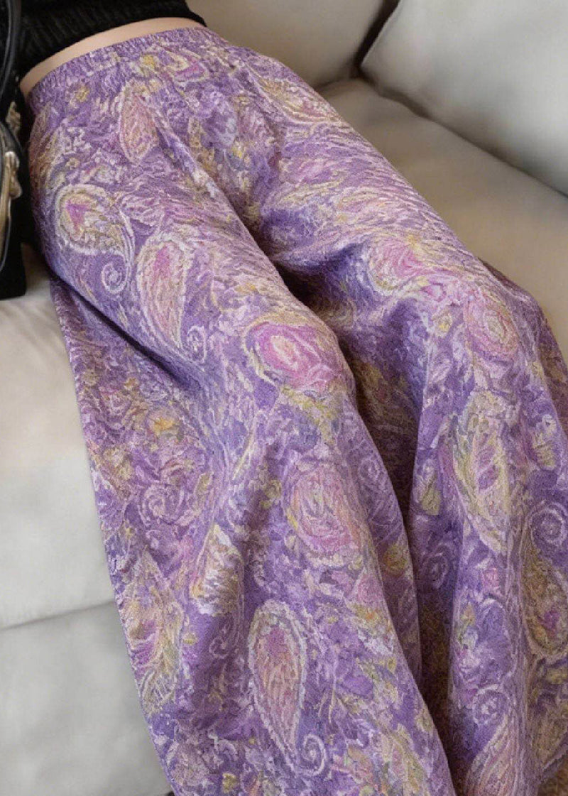 Purple Print Wide Leg Pants Summer