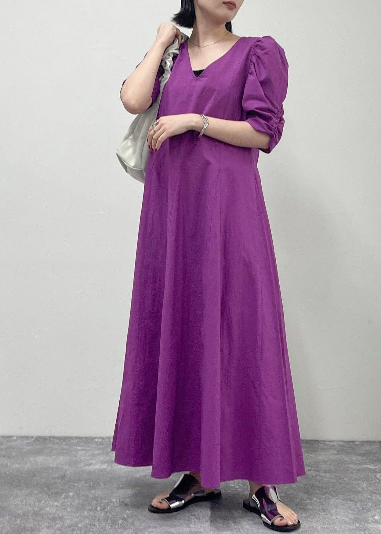 Purple Puff Sleeve Cotton Party Dress Summer