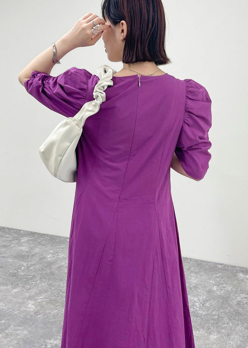 Purple Puff Sleeve Cotton Party Dress Summer