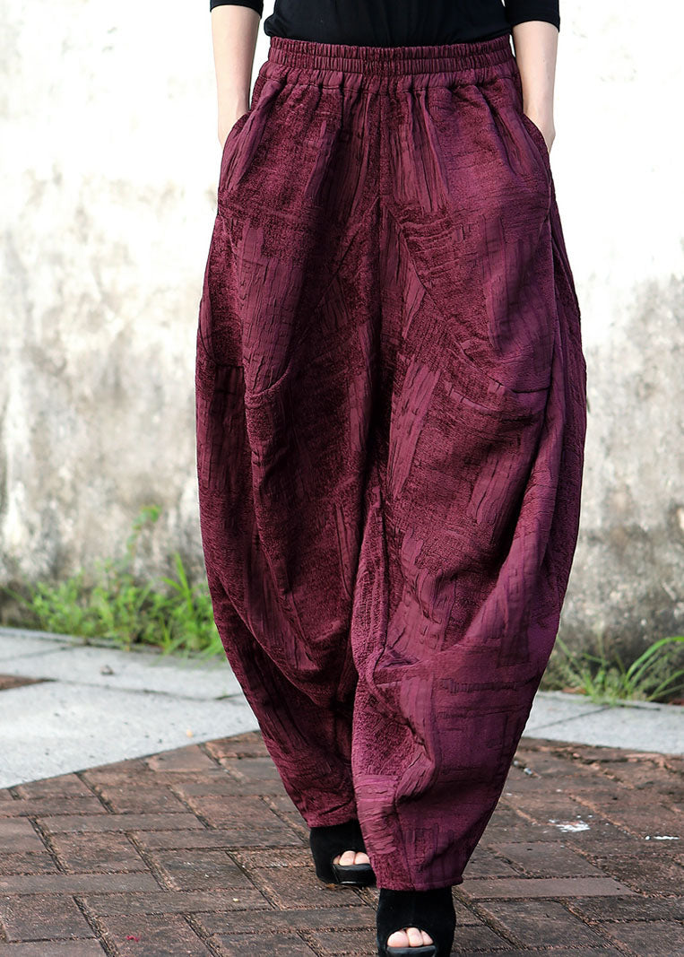 Purple Red Jacquard Corduroy Harem Pants Winter