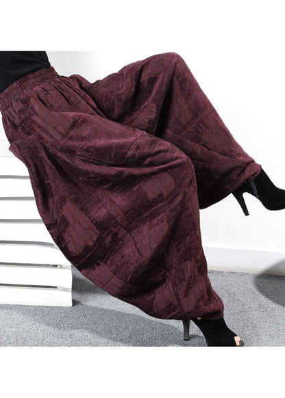 Purple Red Jacquard Corduroy Harem Pants Winter