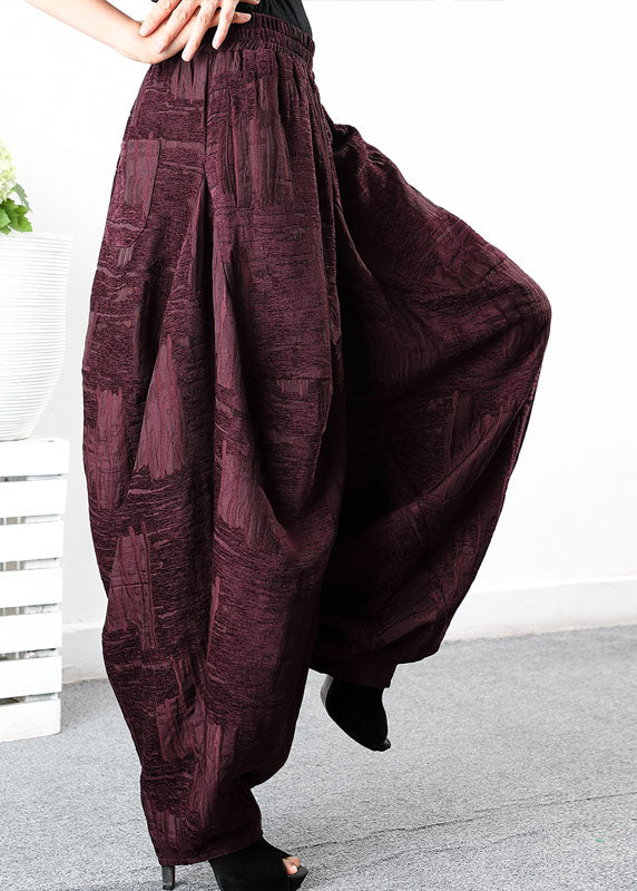 Purple Red Jacquard Corduroy Harem Pants Winter