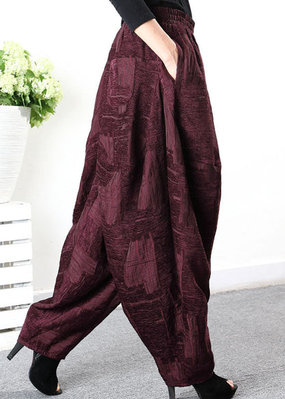 Purple Red Jacquard Corduroy Harem Pants Winter