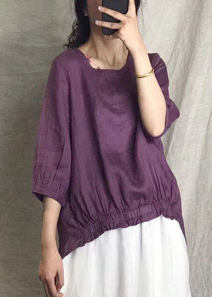 Purple Linen Shirt Tops Half Sleeve