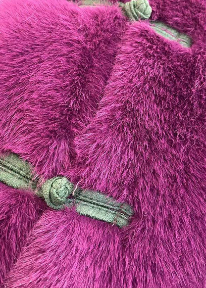 Purple Stand Collar Patchwork Oriental Button Mink Velvet Coats Winter