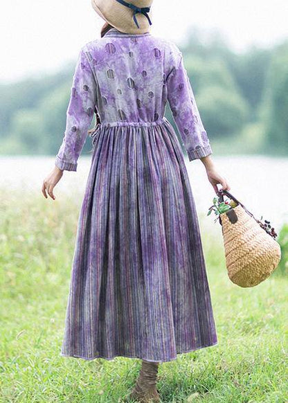 Purple Striped Quilting Dresses Patchwork Two Ways to Wear Long Spring Dress