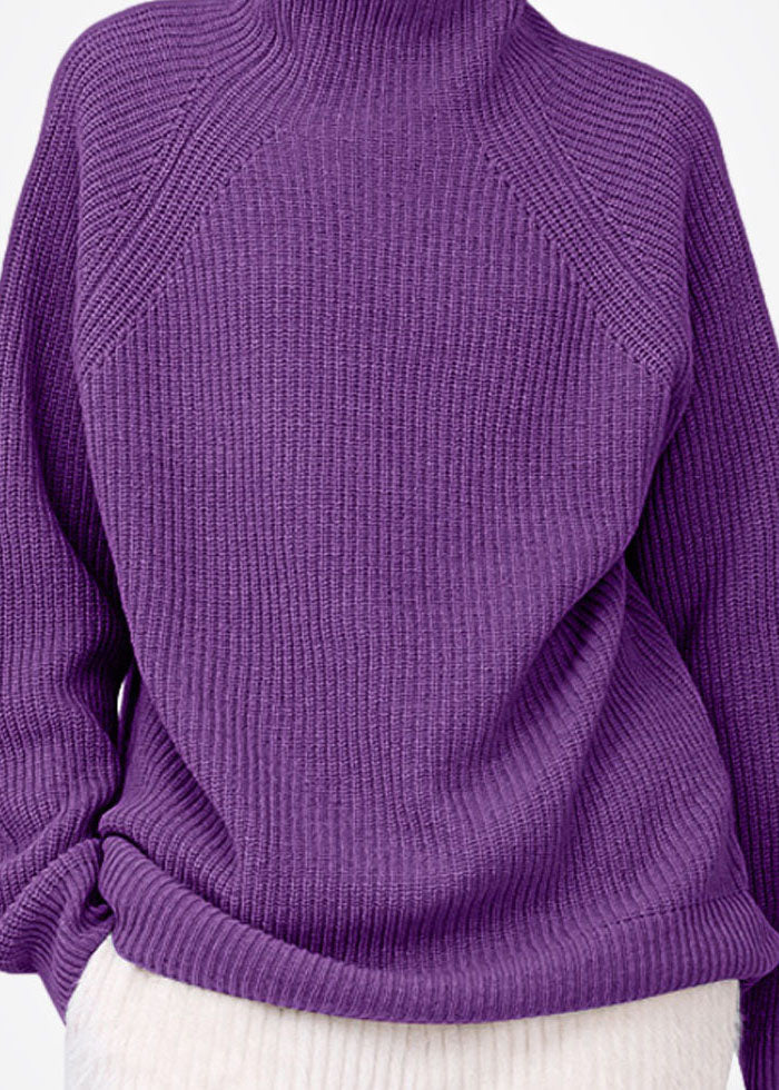 Purple Turtle Neck Cozy Wool Sweater Tops Winter