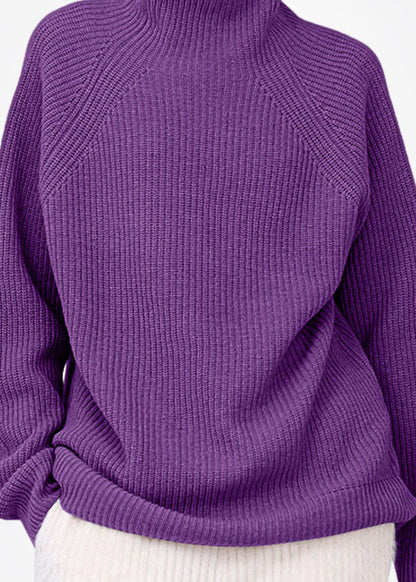 Purple Turtle Neck Cozy Wool Sweater Tops Winter