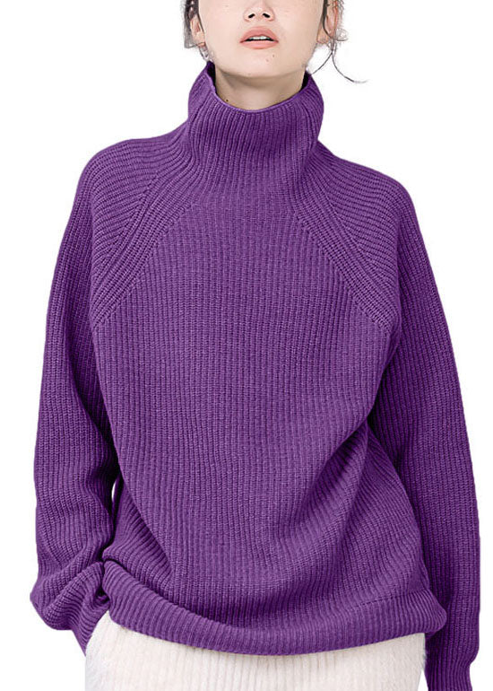 Purple Turtle Neck Cozy Wool Sweater Tops Winter