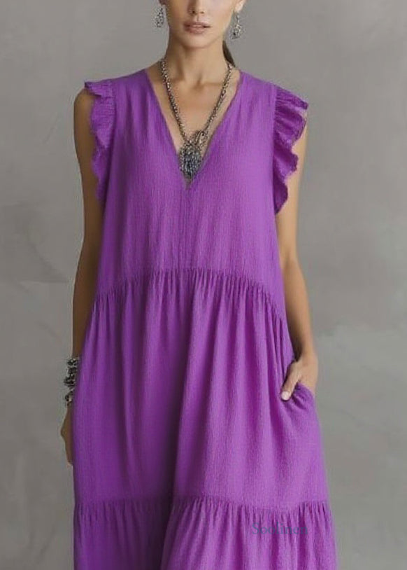 Purple V Neck Patchwork Party Maxi Dress Butterfl Sleeve