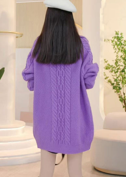 Purple Zip Up Cozy Knit Sweaters Winter