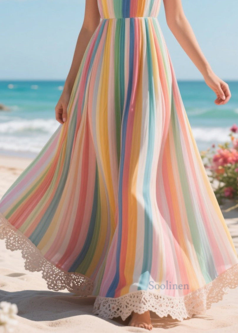 Rainbow Oversized Striped Chiffon Beach Dress Summer