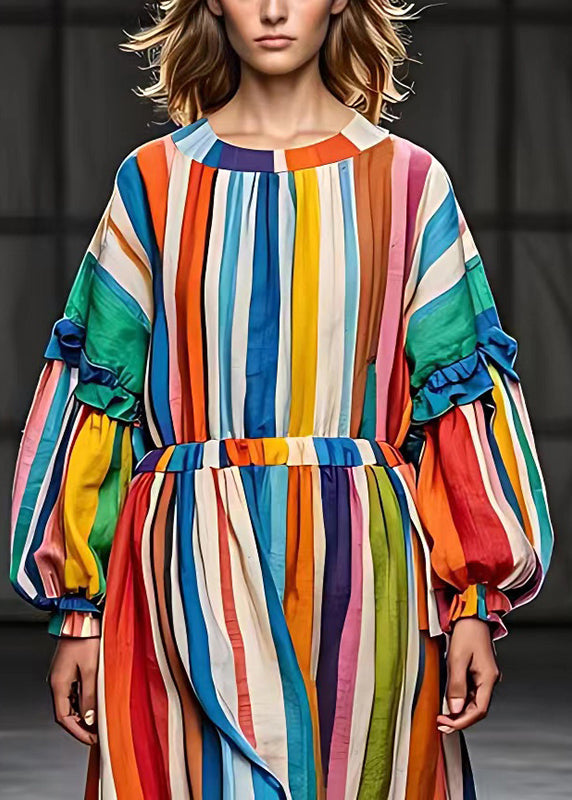 Rainbow Ruffled Striped Cotton Vacation Dresses