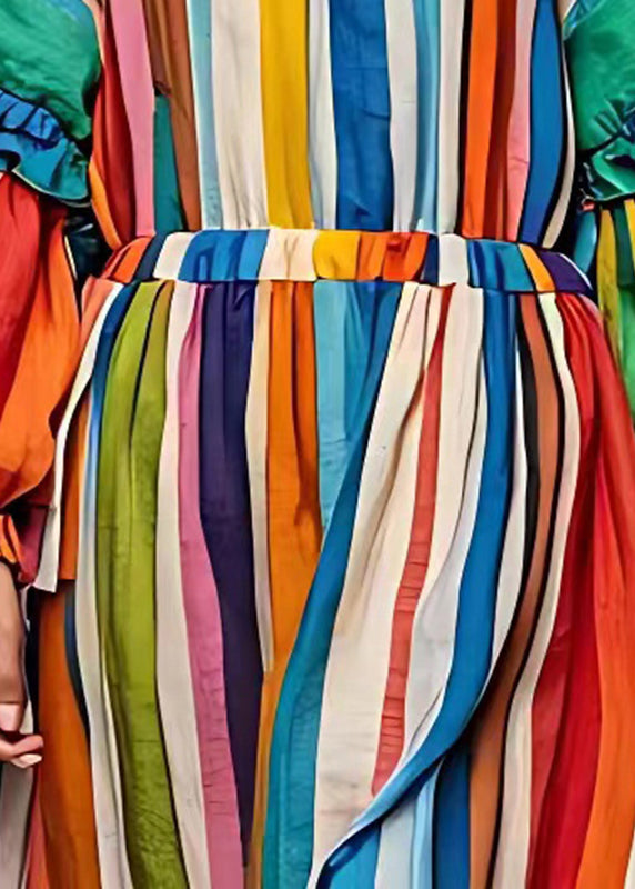 Rainbow Ruffled Striped Cotton Vacation Dresses