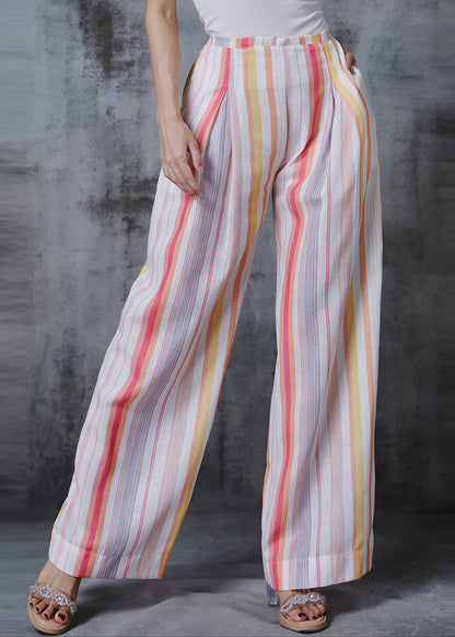 Rainbow Striped Cotton Wide Leg Pants Spring
