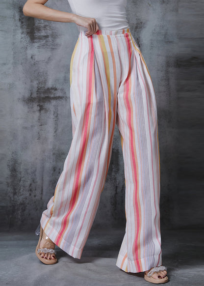 Rainbow Striped Cotton Wide Leg Pants Spring