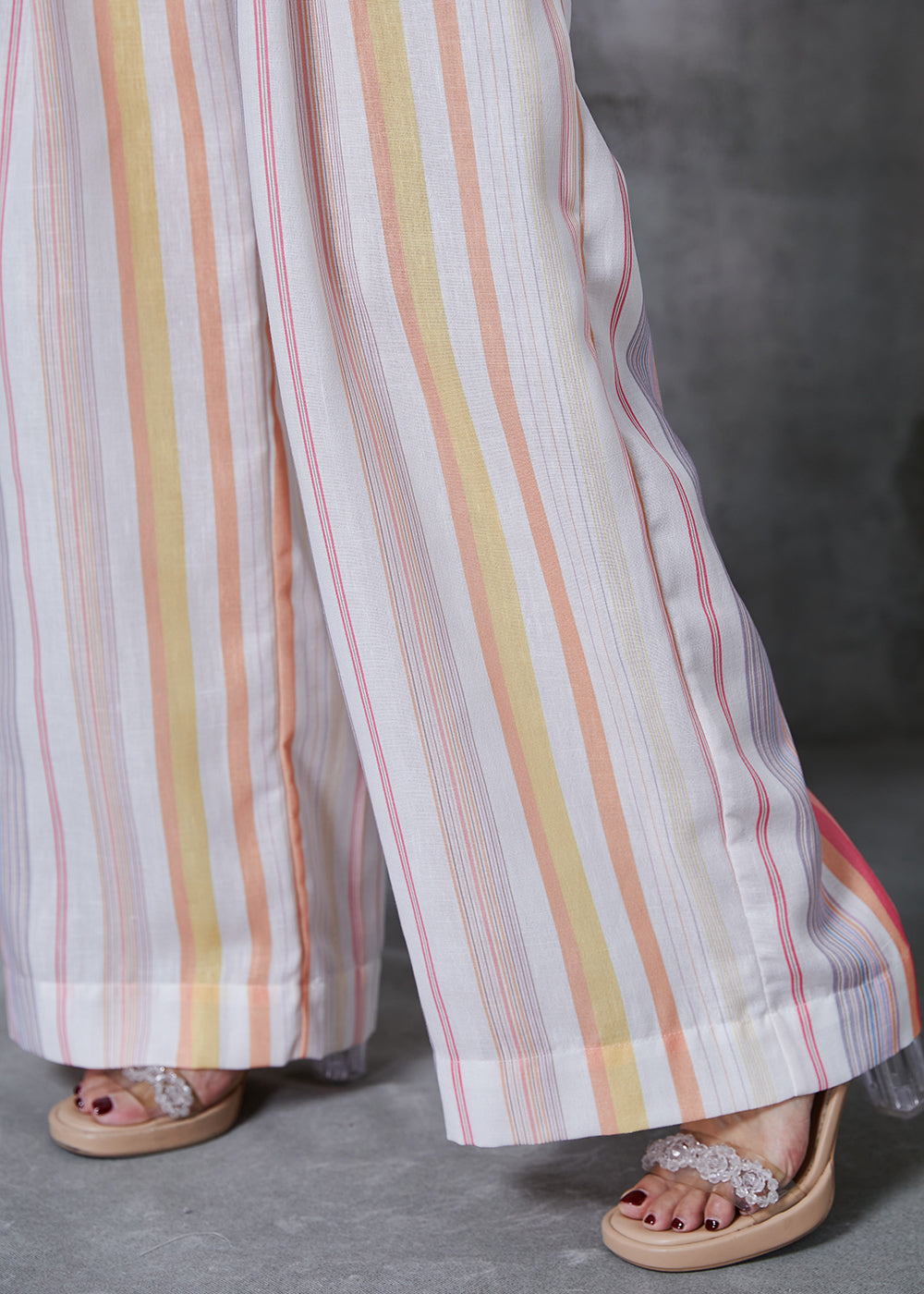 Rainbow Striped Cotton Wide Leg Pants Spring