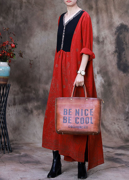 Red Asymmetrical Print Velour Robe Dresses Spring