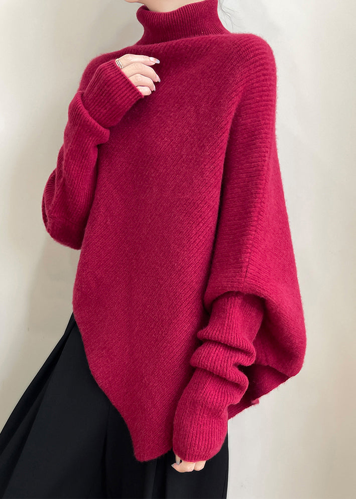 Red Asymmetrical Thick Woolen Sweaters Winter