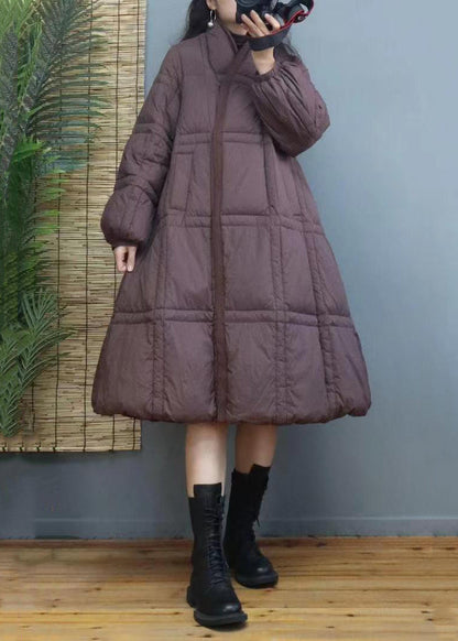 Red Button Patchwork Duck Down Long Coat Winter