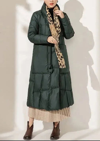 Red Button Pockets Patchwork Duck Down Coat Winter