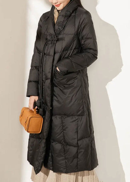 Red Button Pockets Patchwork Duck Down Coat Winter