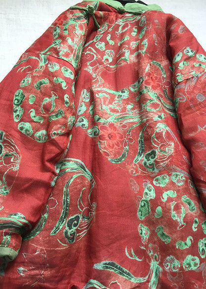 Red Button Print Cotton Filled Coats Long Sleeve