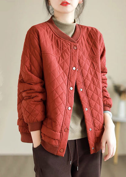 Red Button Warm Fine Cotton Filled Puffers Jackets Winter