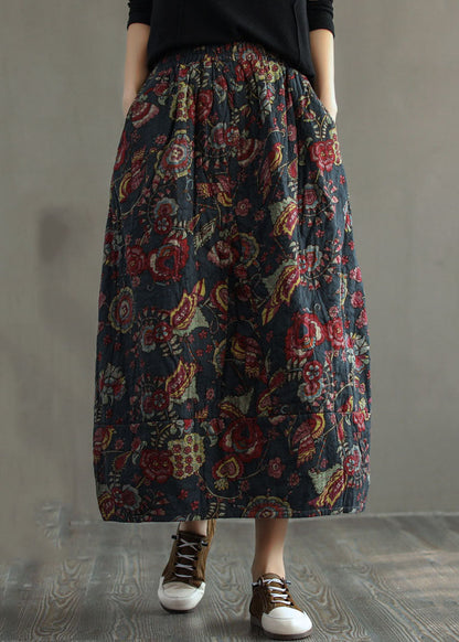 Geometry Elastic Waist Patchwork Print Fine Cotton Filled Skirt Winter