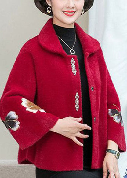 Red Embroideried Thick Mink Hair Knitted Coats Winter