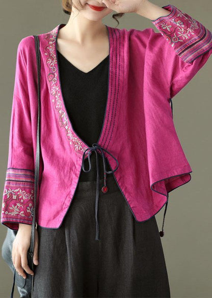 Women Floral pattern Embroideried Long sleeve Linen Shirt