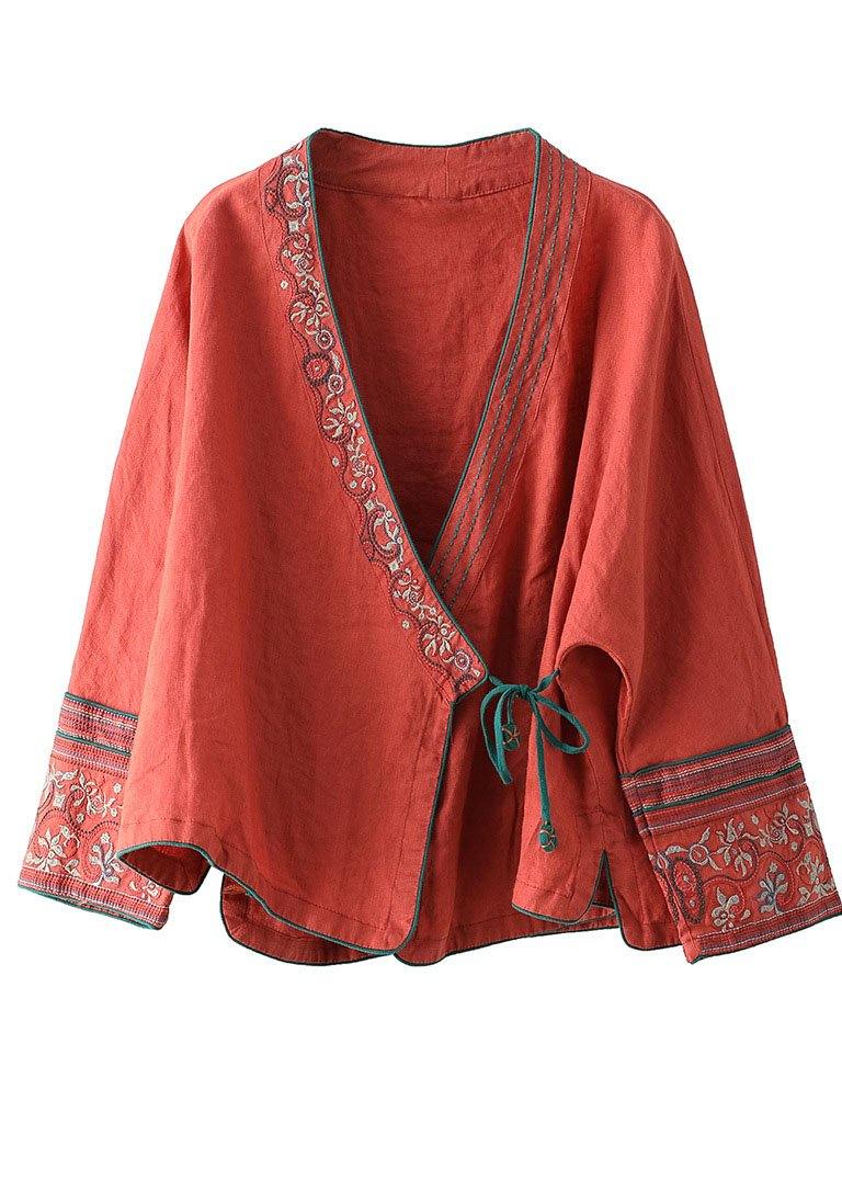 Women Floral pattern Embroideried Long sleeve Linen Shirt