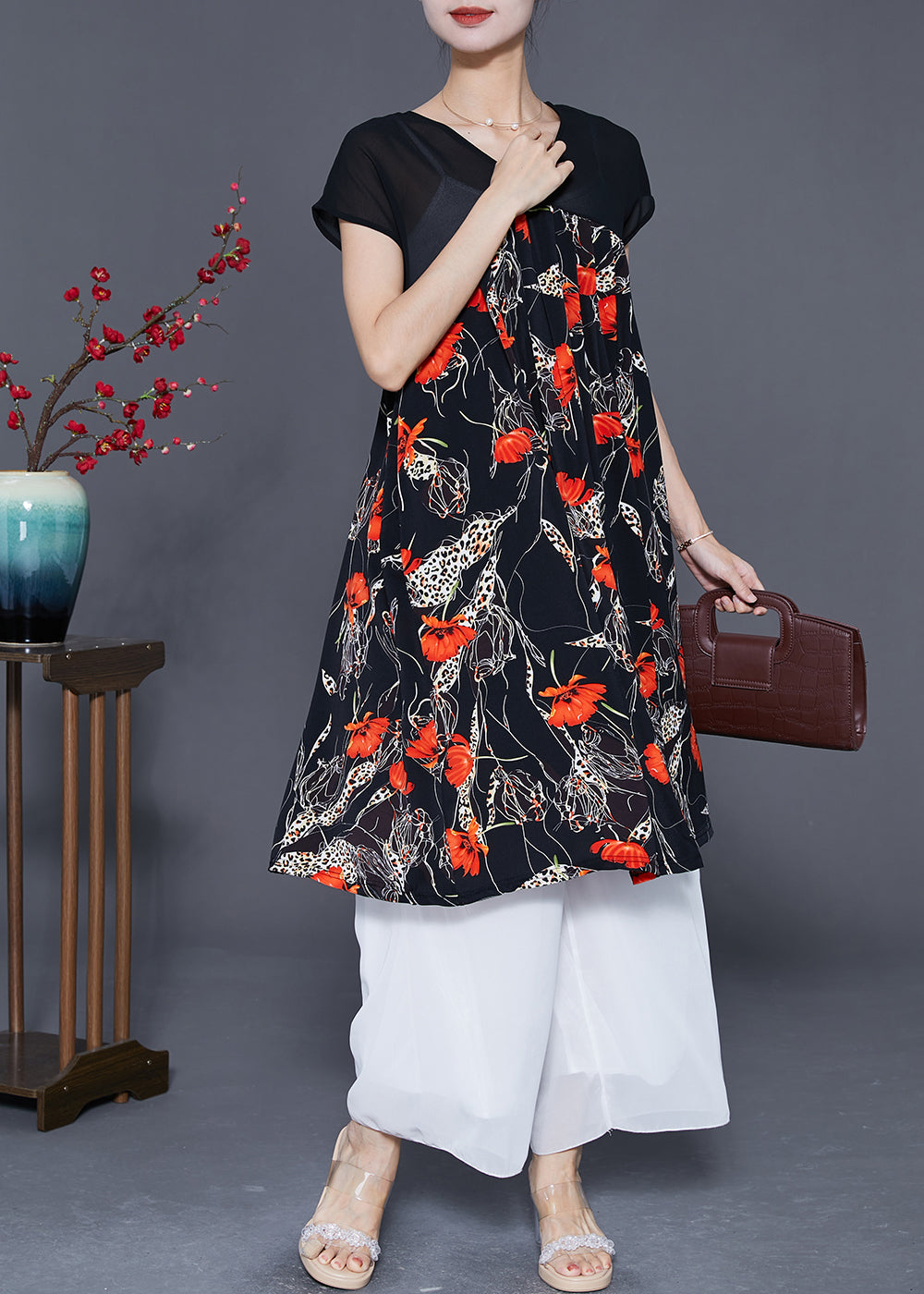Red Exra Large Hem Chiffon Maxi Dresses Summer