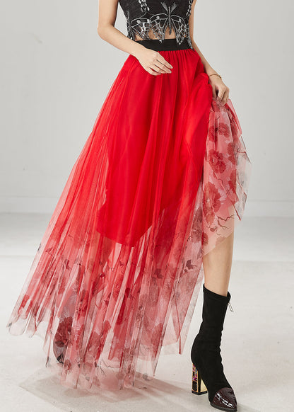 Red Tulle Vacation Skirts Spring