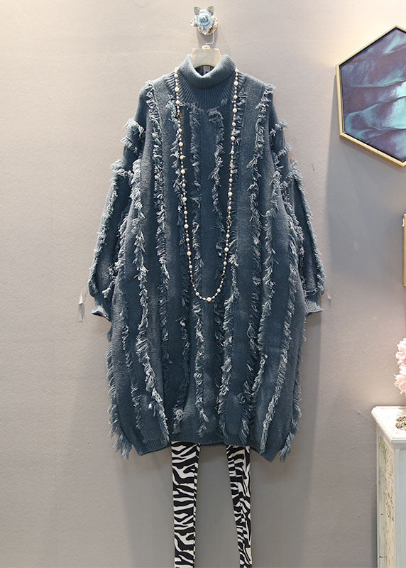 Red High Neck Tasseled Cozy Knit Sweater Dress Winter