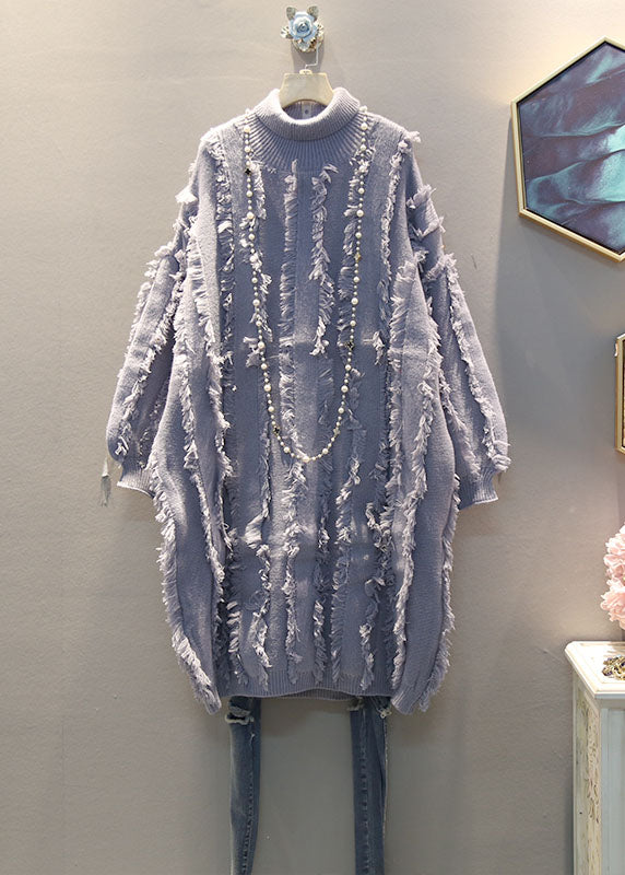 Red High Neck Tasseled Cozy Knit Sweater Dress Winter