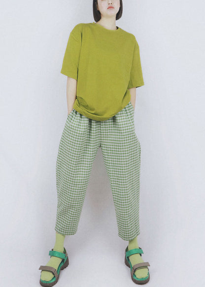 Red High Waist Plaid Cotton Harem Pants Summer