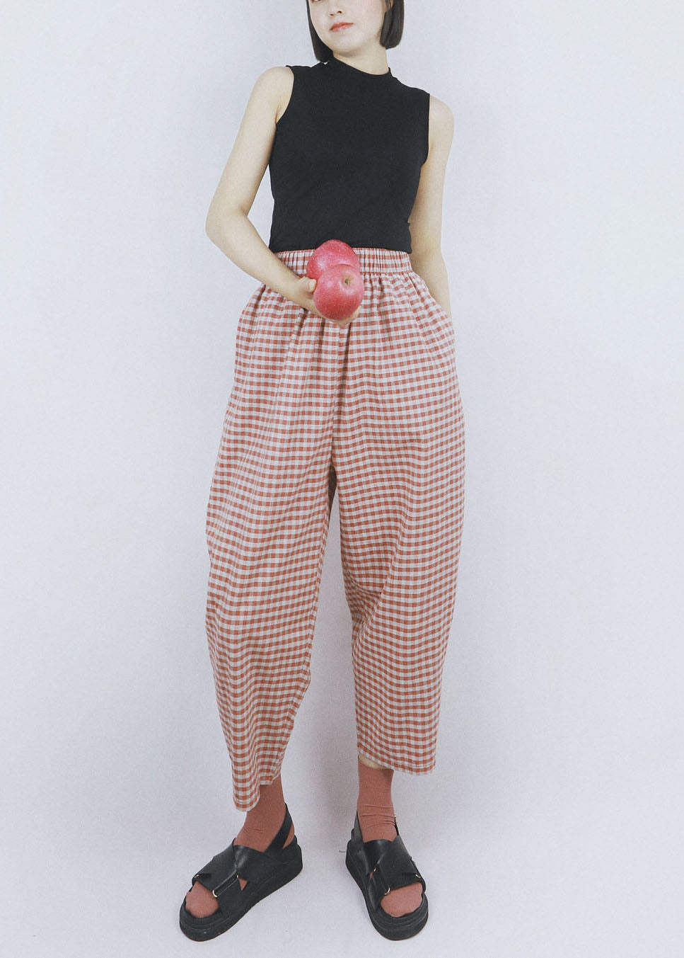 Red High Waist Plaid Cotton Harem Pants Summer