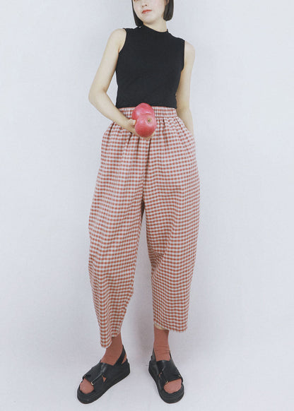 Red High Waist Plaid Cotton Harem Pants Summer