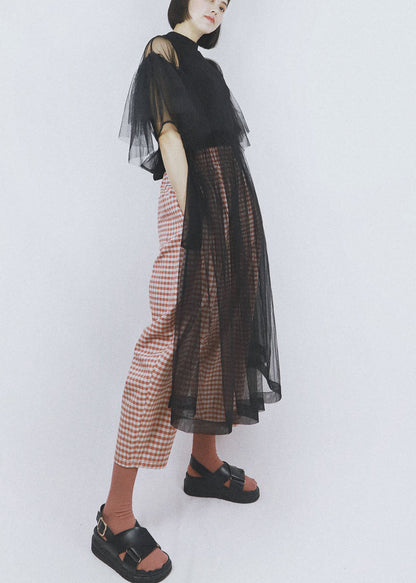 Red High Waist Plaid Cotton Harem Pants Summer