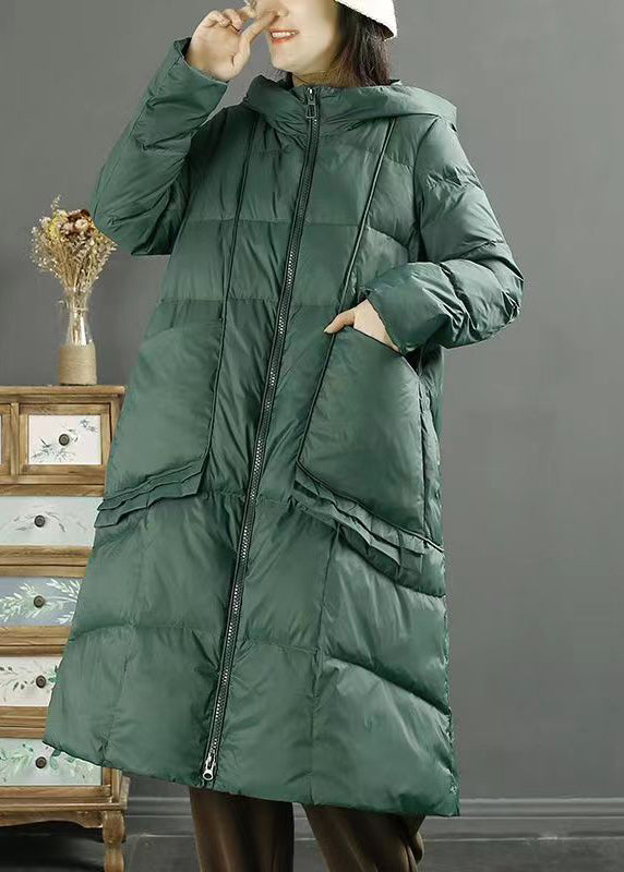 Red Hooded Pockets Zippered Patchwork Duck Down Down Coat Winter
