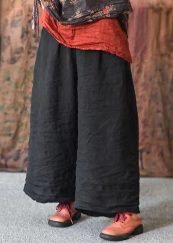 Red Loose Pockets Linen Wide Leg Pants Summer