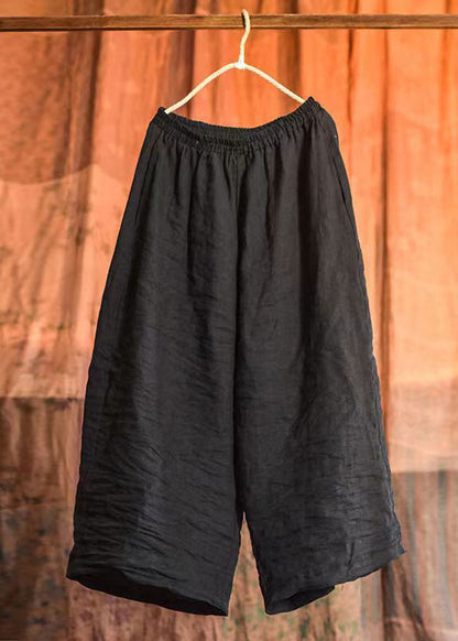 Red Loose Pockets Linen Wide Leg Pants Summer