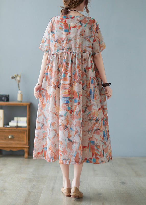 Red O-neck Patchwork Print Holiday Maxi Dress Short Sleeve