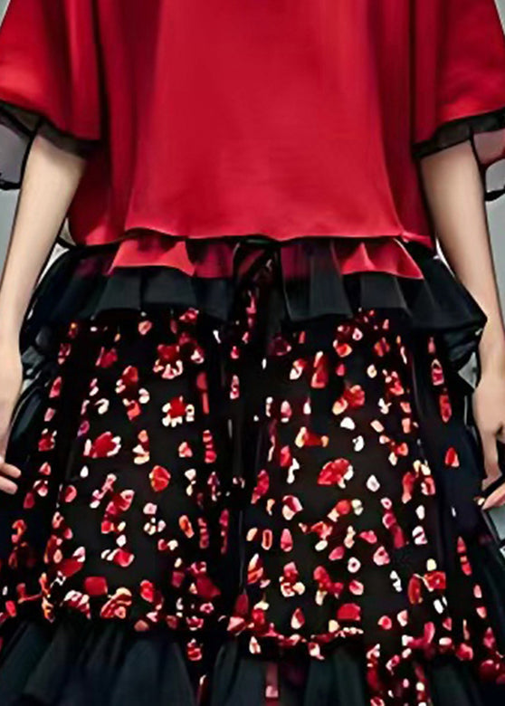 Red O-neck Tulle Patchwork Chiffon Maxi Dress Summer